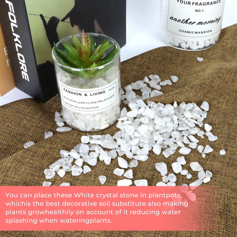Twdrer 2lb/950g Small Natural White Clear Irregular Shaped Crystal Quartz Rock Tumbled Chips Crushed Stone Healing Reiki Crystal Gemstones for Garden Aquarium Vases Plants Decoration - Image 4